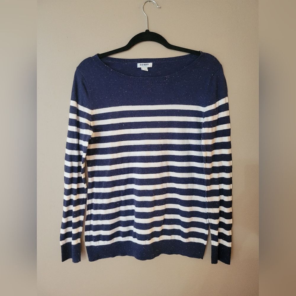 Old Navy Blue & White Striped Lightweight Sweater